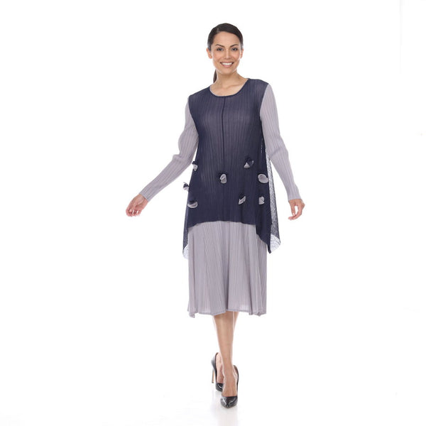Two-Tone Pleated Midi Dress with 3D Petal Detail - DR1078